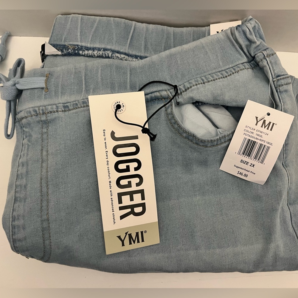 NWT YMI Joggers - torn - light wash